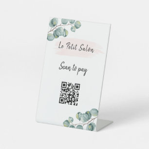 Einfach weißer Eukalyptus QR Code Scan zu bezahlen Sockelschild