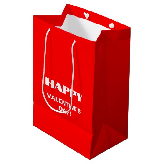 Einfach weißer, glatter Happy Valentines Day | Neo Mittlere Geschenktüte (Vorderseite Schrägansicht)