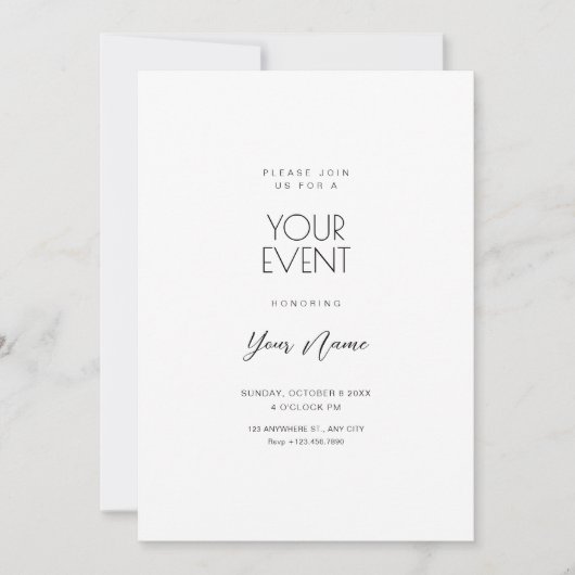 Einfach weißer Minimalist Einladung (Vorderseite)