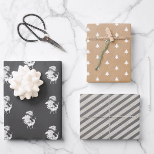 Einfach weißes, graues Kraftpapier, Baumstreifen Geschenkpapier Set