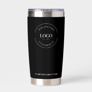 Einfach weißes Logo auf schwarz mit Website Thermobecher