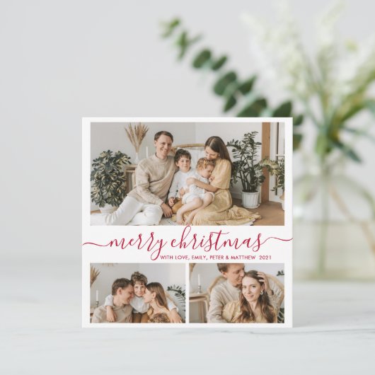 Einfach weißes Rot 3 Foto Collage Weihnachten (Stehend Vorderseite)