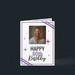 Einfach weißes und Lila Husband 60. Geburtstag Karte<br><div class="desc">Einfach Weiß und Lila Husband 60. Geburtstag, ein lustiges und cooles Design für jeden, der eine einzigartige Geburtstagskarte für seinen Ehemann zum Geburtstag sucht. Das Design ist einfach und auffällig, es bietet Funktionen und einen einfachen Rahmen mit Linien, ein Foto in der Mitte und bearbeitbare Textinformationen. Wenn Sie Probleme mit...</div>