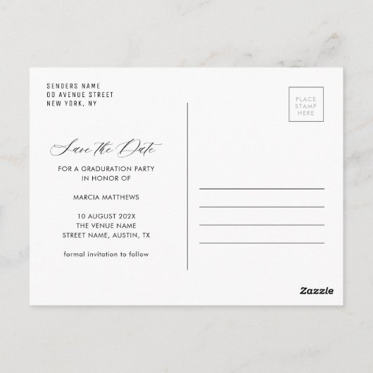 Einfach weißlicher Abschluss Save the Date Postkarte (Rückseite)