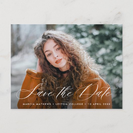 Einfach weißlicher Abschluss Save the Date Postkarte (Vorderseite)