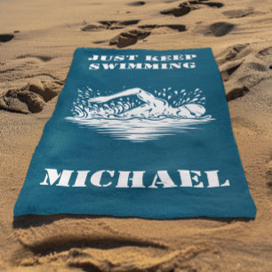 Einfach Weiter Schwimmen Schwimmer Monogramm Strandtuch