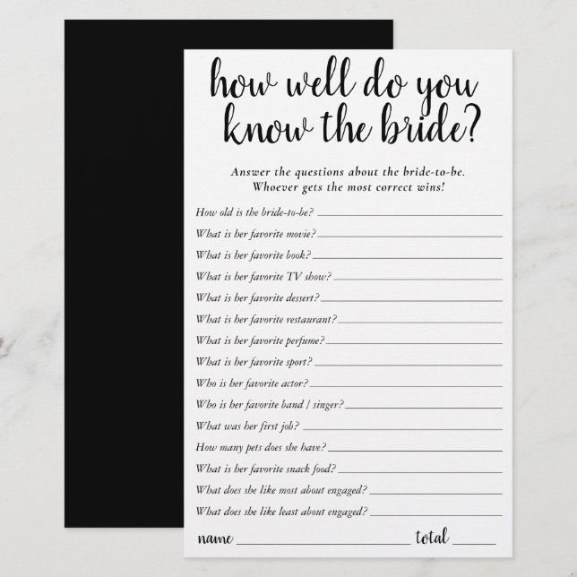 Einfach wer die Braut am besten kennt | Black Game (Vorne/Hinten)