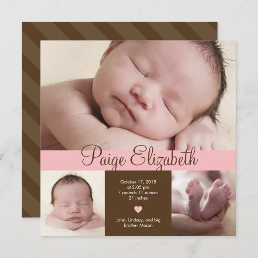 Einfach Wertvolle Geburtsankündigung - Rosa Ankündigung (Vorne/Hinten)