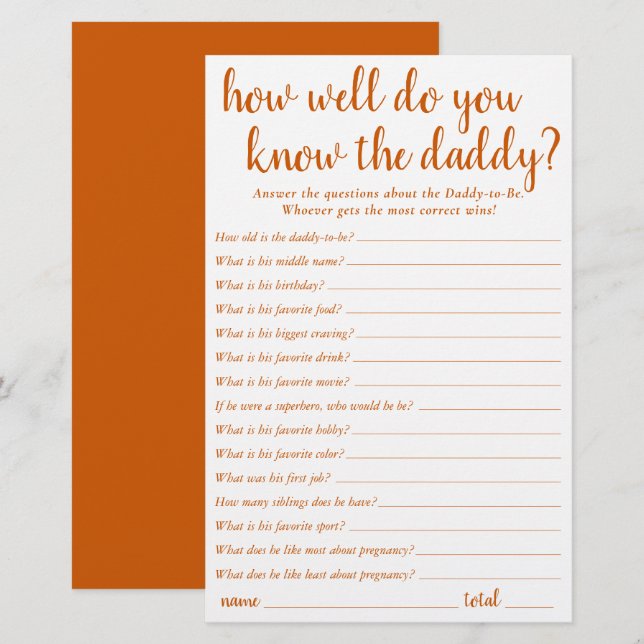 Einfach, wie gut du Daddy kennst | Orange Card (Vorne/Hinten)