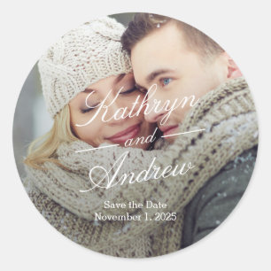 Einfach: Wir Hochzeit speichern den Datumsaufklebe Runder Aufkleber