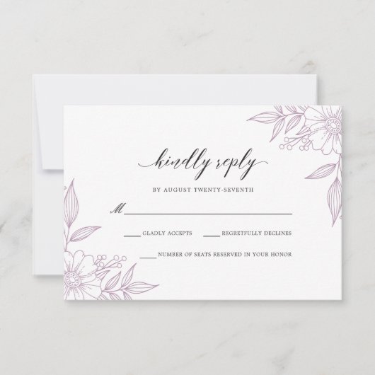 Einfach zarter Blumenzacker RSVP Karte (Vorderseite)