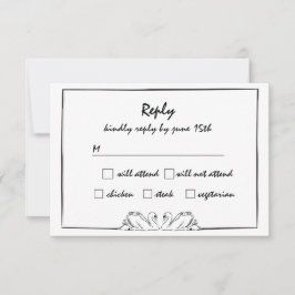 Einfach zeitloser, handgeschriebener Schwan Zeichn RSVP Karte