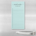 Einfach zu erledigen Moderne Aquamarine Türkis Magnetischer Notizblock<br><div class="desc">Elegant aquamarin / türkisfarben zu führen Liste magnetisches Notizblock mit Ihrem Namen mit Swashes in einer handgeschriebenen Skriptkalligraphie zusammen mit einer Checkliste. Ein einfaches und feminines Design,  das sich ideal für Lehrer oder Kleinunternehmer eignet.</div>