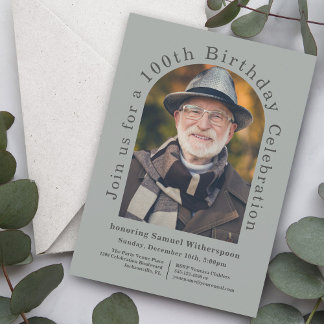 Einfache 100. Geburtstagsparty mit 2 Fotos Einladung