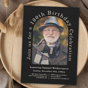 Einfache 100. Geburtstagsparty mit 2 Fotos Einladung