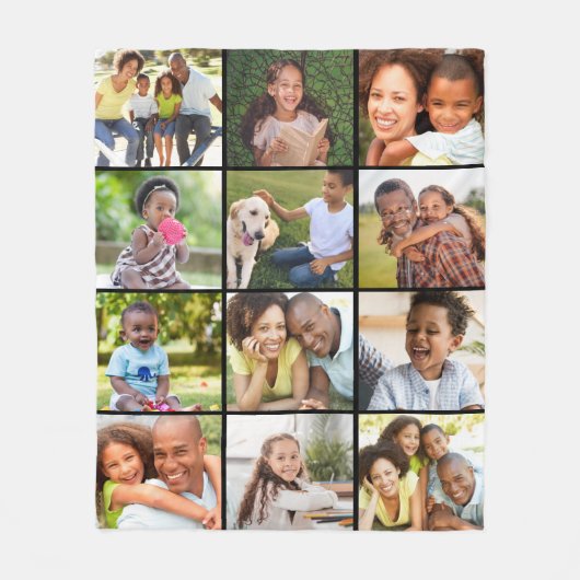 Einfache 12 Bild Collage Vorlage Schwarz Fleecedecke (Vorderseite)