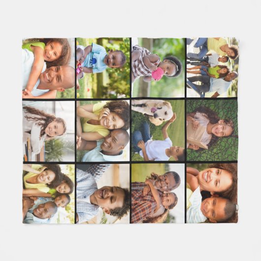 Einfache 12 Bild Collage Vorlage Schwarz Fleecedecke (Vorderseite (Horizontal))