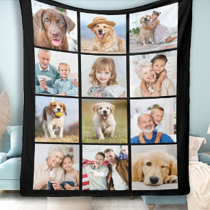 Einfache 12 Foto Collage Familie Freunde Haustiere Fleecedecke