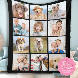 Einfache 12-Foto-Collage Familie Freunde Haustiere Sherpadecke