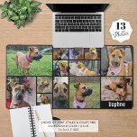 Einfache 13-Bild-Collage Personalisiert Schreibtischunterlage<br><div class="desc">Erstellen Sie Ihre eigene, benutzerdefinierte Foto-Schreibtischmatte mit dieser leicht hochzuladenden Collage-Vorlage für Fotos, die 13 Bilder verschiedener Formen und Größen enthält und mit einem Namen, Monogramm oder Text in Ihrer Auswahl von Schriftart-Stilen und Farbe und Hintergrundfarbe (in Schwarz dargestellt) personalisiert ist. Zeigen Sie Ihre Lieblings-Fotos von Ihrem Haustier, Familie, Freunden...</div>
