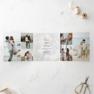 Einfache 15 Foto Collage UAWG QR Code Hochzeit Dreifach Gefaltete Einladung