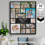 Einfache 16-Bild-Collage Personalisiert Künstlicher Leinwanddruck<br><div class="desc">Erstellen Sie Ihre eigenen personalisierten, benutzerspezifischen Foto-Memory-Imitate der Leinwand 16x20"-Wandkunst, indem Sie diese leicht hochzuladende Collage-Vorlage für Fotos mit 16 quadratischen und rechteckigen Bildern verwenden, um eine Vielzahl von Bildformen und -größen sowie Ihren eigenen Text in Ihren Schriftart-Stilen und -Farbvarianten aufzunehmen. Der bearbeitbare Text wird in einem vorgeschlagenen modernen, handgeschriebenen...</div>