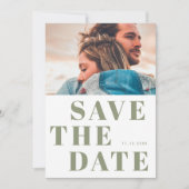 Einfache 1 Foto Minimalistisch Sage Grüne Hochzeit Save The Date (Vorderseite)