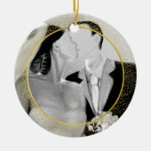 Einfache 1. XMAS Hochzeit Foto Gold Frame Navy Keramik Ornament (Vorne)