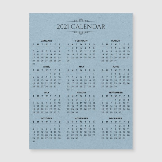 Einfache 2021 Kalender auf Blue Paper Magnetic Car Magnetkarte (Vorderseite)