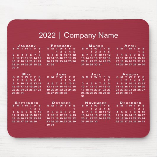 Einfache 2022 Kalender Firmenname auf Burgund Red Mousepad (Vorne)
