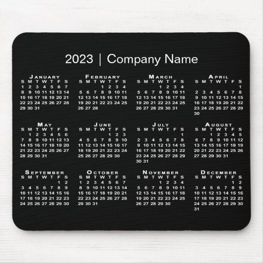Einfache 2023 Kalender Firmenname Schwarz-weiß Mousepad (Vorne)