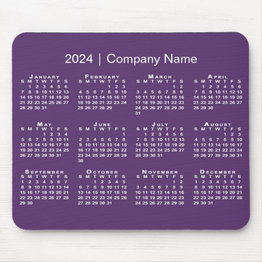 Einfache 2024 Kalender Firmenname auf Lila Mousepad (Vorne)