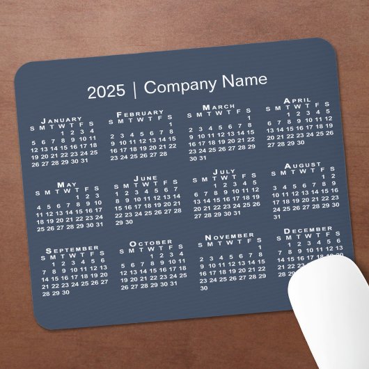 Einfache 2025 Kalender Firmenname auf Navy Blue Mousepad