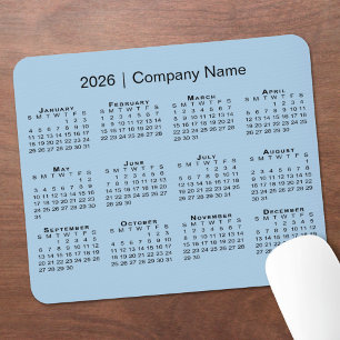 Einfache 2026 Kalender Firmenname auf Light Blue Mousepad