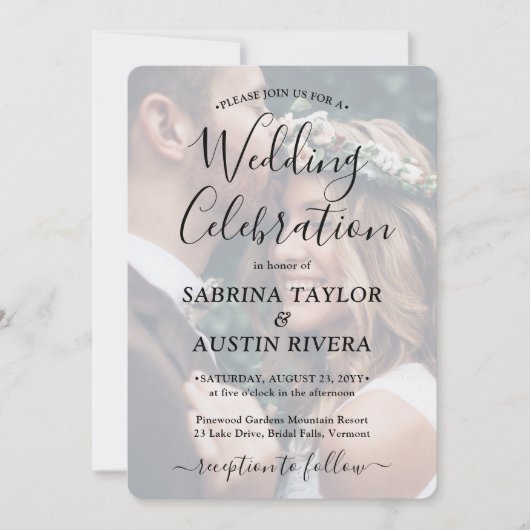 Einfache 2-Foto-Black Script-Hochzeit Einladung (Vorderseite)