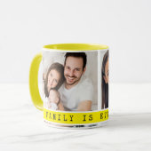 Einfache 2-Foto Collage Family Quote gelb Tasse (Vorderseite Links)