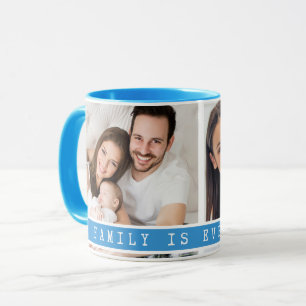 Einfache 2 Foto Collage Family Quote Light Blue Tasse