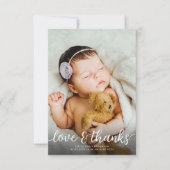 Einfache 2-Foto-Geburtserklärung Dankeskarte (Vorderseite)
