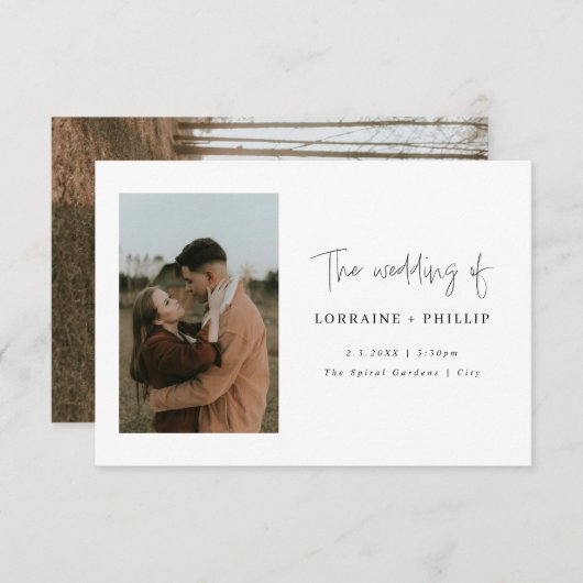 Einfache 2 Foto Hochzeit Einladung (Vorne/Hinten)