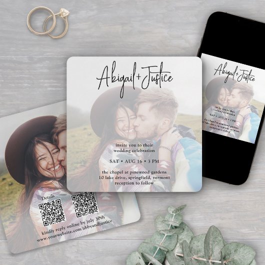 Einfache 2-Foto-Overlay-All-in-One-QR-UAWG Wedding Einladung