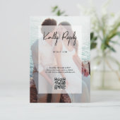 Einfache 2-Foto-Overlay-Skript-Hochzeit Begleitkarte (Stehend Vorderseite)