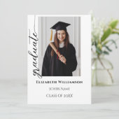 Einfache 2-Foto-Schwarze Kalligrafie-Script-Abschl Ankündigung (Stehend Vorderseite)