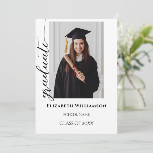 Einfache 2-Foto-Schwarze Kalligrafie-Script-Abschl Ankündigung (Stehend Vorderseite)