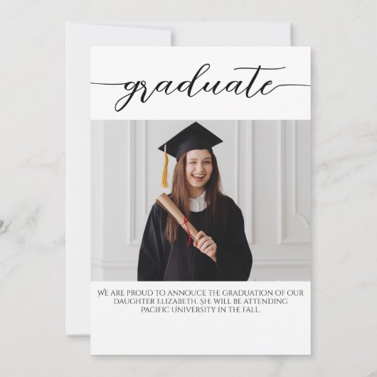 Einfache 2-Foto-Schwarze Kalligrafie-Script-Abschl Ankündigung (Rückseite)