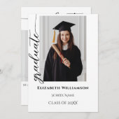 Einfache 2-Foto-Schwarze Kalligrafie-Script-Abschl Ankündigung (Vorne/Hinten)