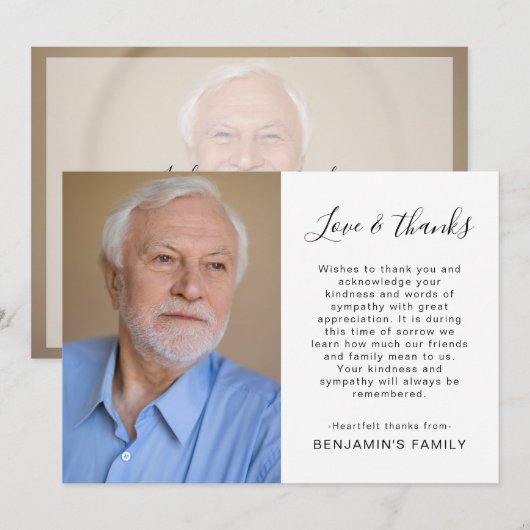 Einfache 2 Foto Script Bereavement Beileid Beerdig Dankeskarte (Vorne/Hinten)