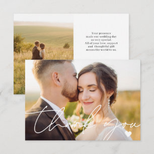 Einfache 2-Foto-Skript-Kalligrafie-Hochzeit Dankeskarte