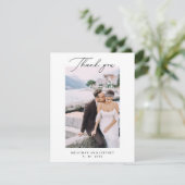 Einfache 2-Foto-Typografie-Herz-Hochzeit Dankeskarte (Stehend Vorderseite)