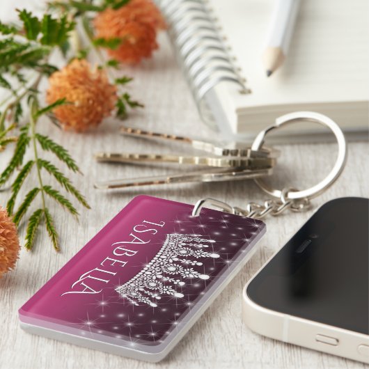 Einfache 2-Foto-Überlagerung mit weißem Text Schlüsselanhänger (Vorderseite rechts)