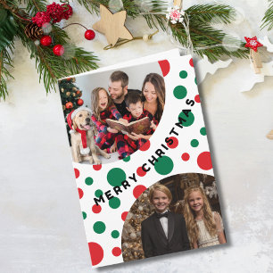 Einfache 2-Foto-Weihnachtskarte mit grünen und rot Karte